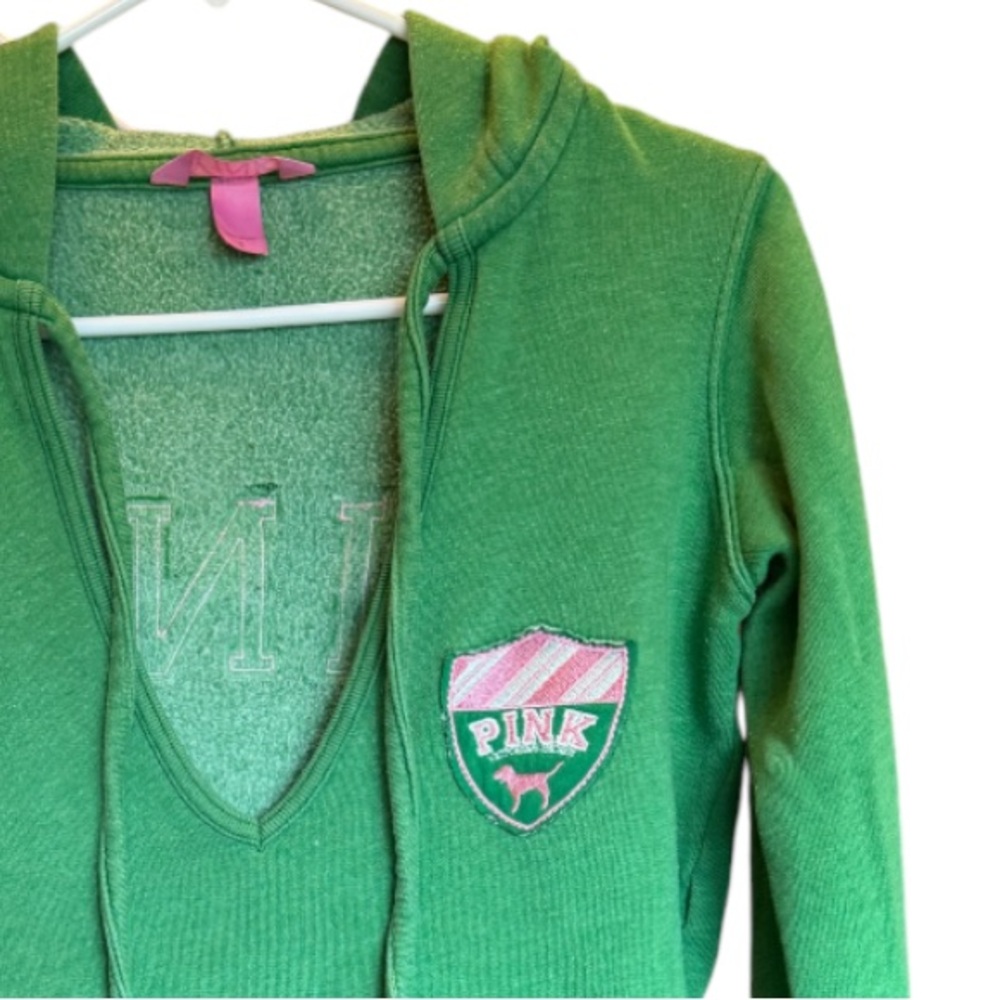Y2k PINK Victoria’s Secret Pullover Hoodie Kangaroo Pockets VNECK Sweatshirt - Picture 4 of 13